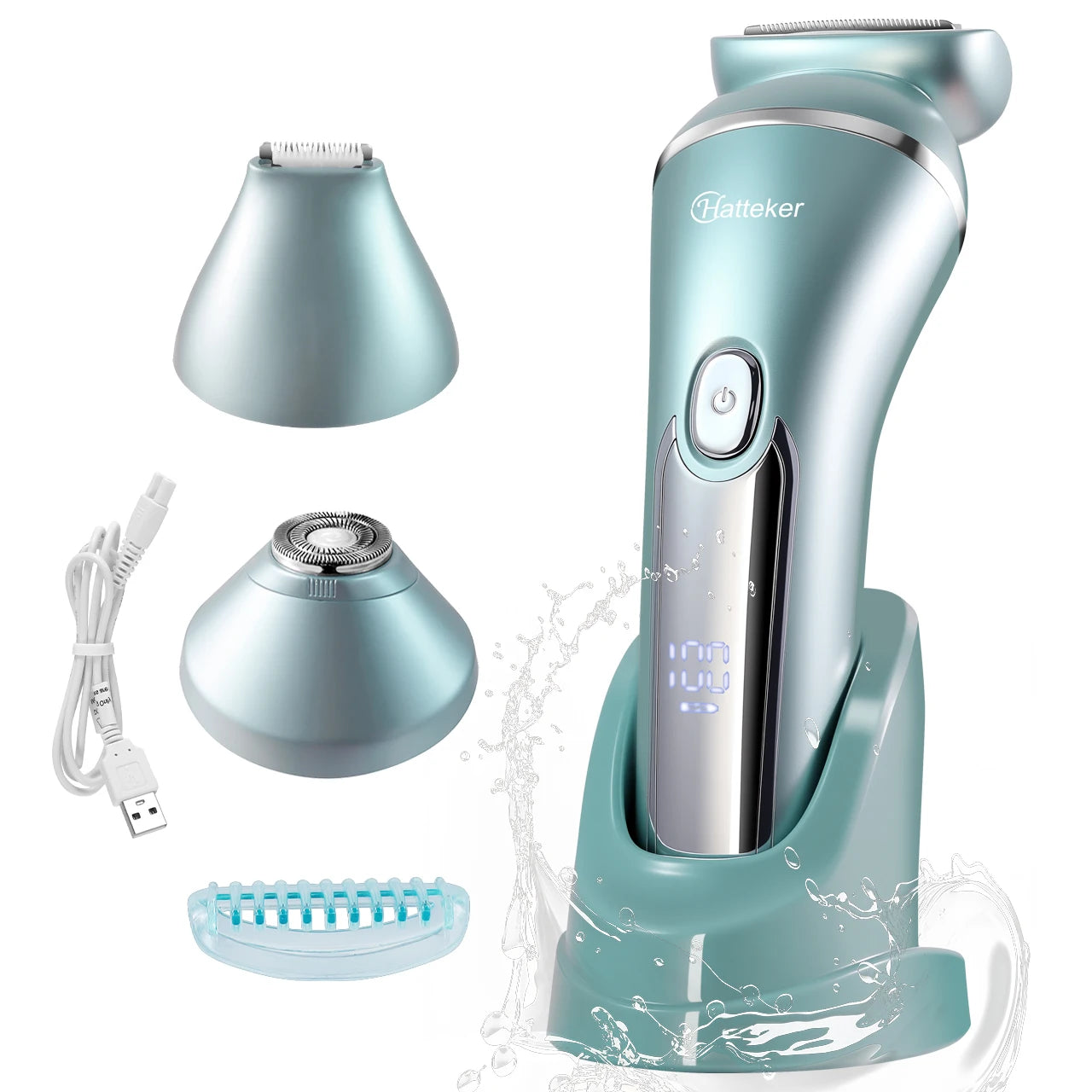 Hatteker 2-in-1 Epilator Hair Remover Leg Body Portable Lady Shaver Hair Removal Tool Underarms Facial Clipper for Women IPX7