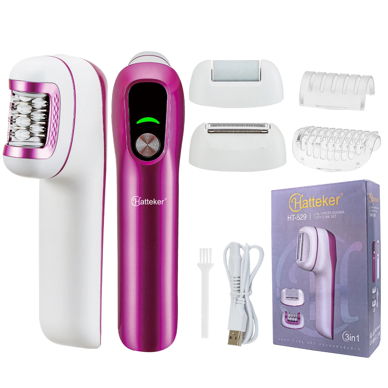 Hatteker 2-in-1 Epilator Hair Remover Leg Body Portable Lady Shaver Hair Removal Tool Underarms Facial Clipper for Women IPX7
