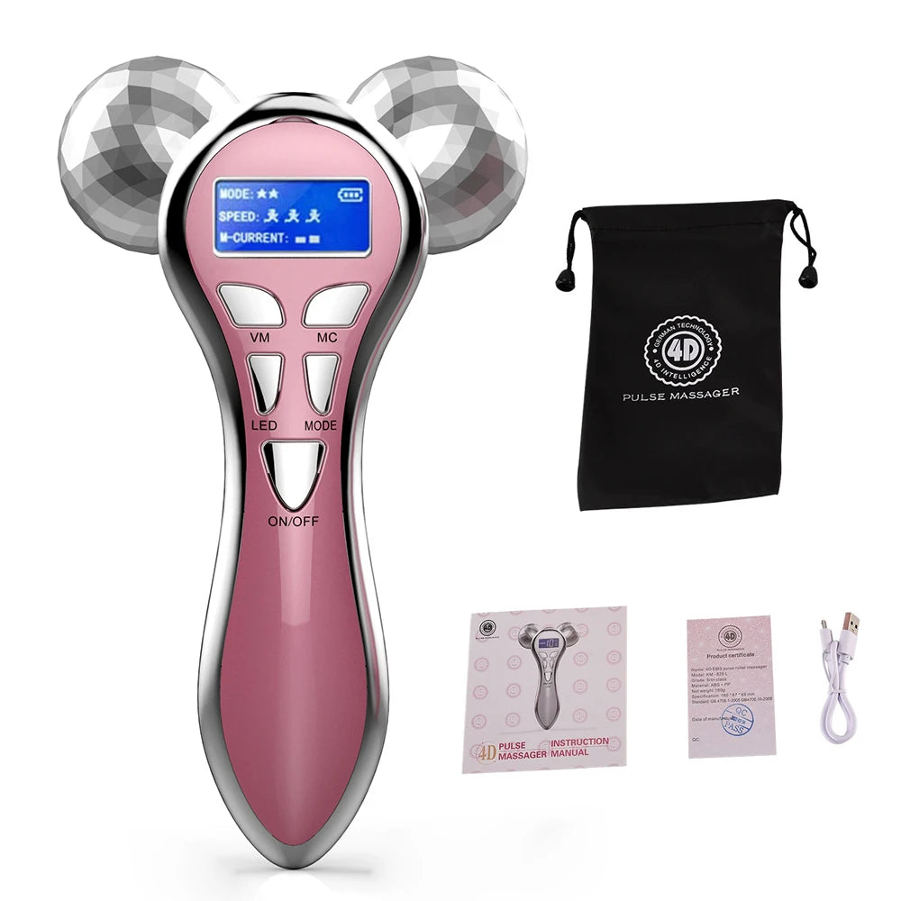 4D EMS Face Massager Roller Microcurrent Vibration Facial V Lifting Massage Devices Beauty Skin Care Tool For Neck Eye Body