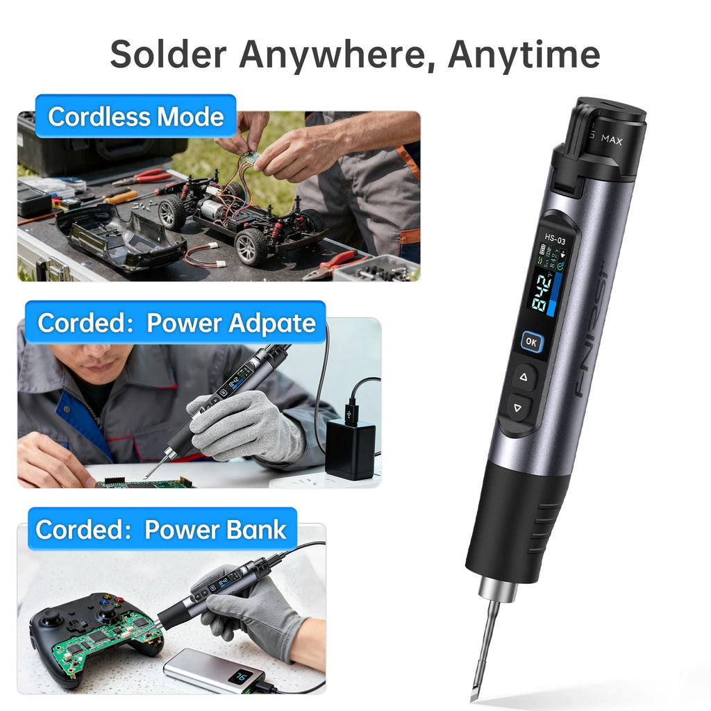 FNIRSI HS-03 Wireless Soldering Iron 10W Rechargeable Portable Soldering Iron 100-450℃ Adjustable Professional Soldering Kit