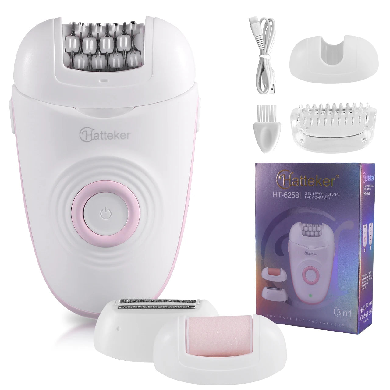 Hatteker 2-in-1 Epilator Hair Remover Leg Body Portable Lady Shaver Hair Removal Tool Underarms Facial Clipper for Women IPX7