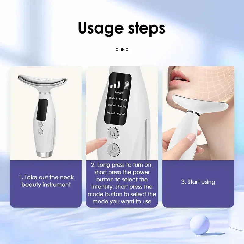  Home Use LED Face Neck Massager 7 Colors Light Therapy 7 Modes 3 Levels Vibration Face Lifting Anti Wrinkle Beauty Instrument