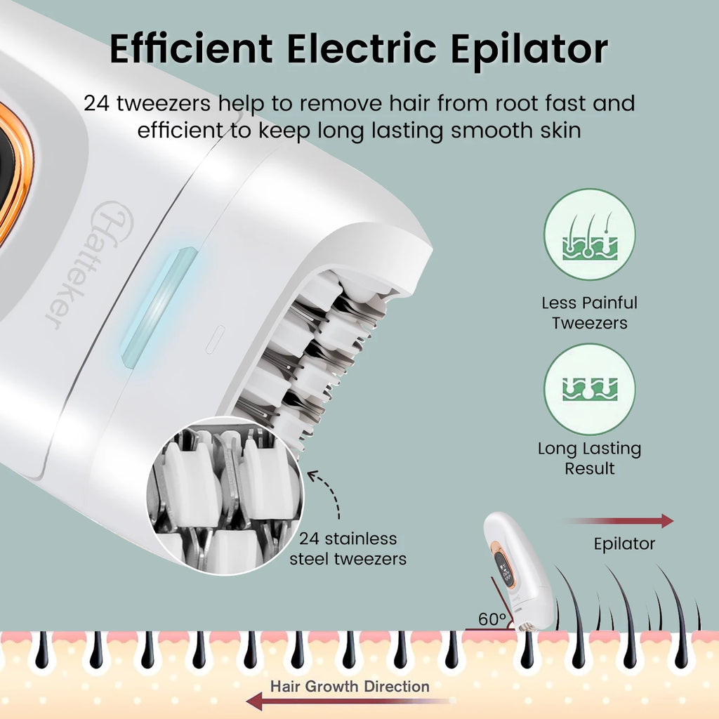 Hatteker 2-in-1 Epilator Hair Remover Leg Body Portable Lady Shaver Hair Removal Tool Underarms Facial Clipper for Women IPX7