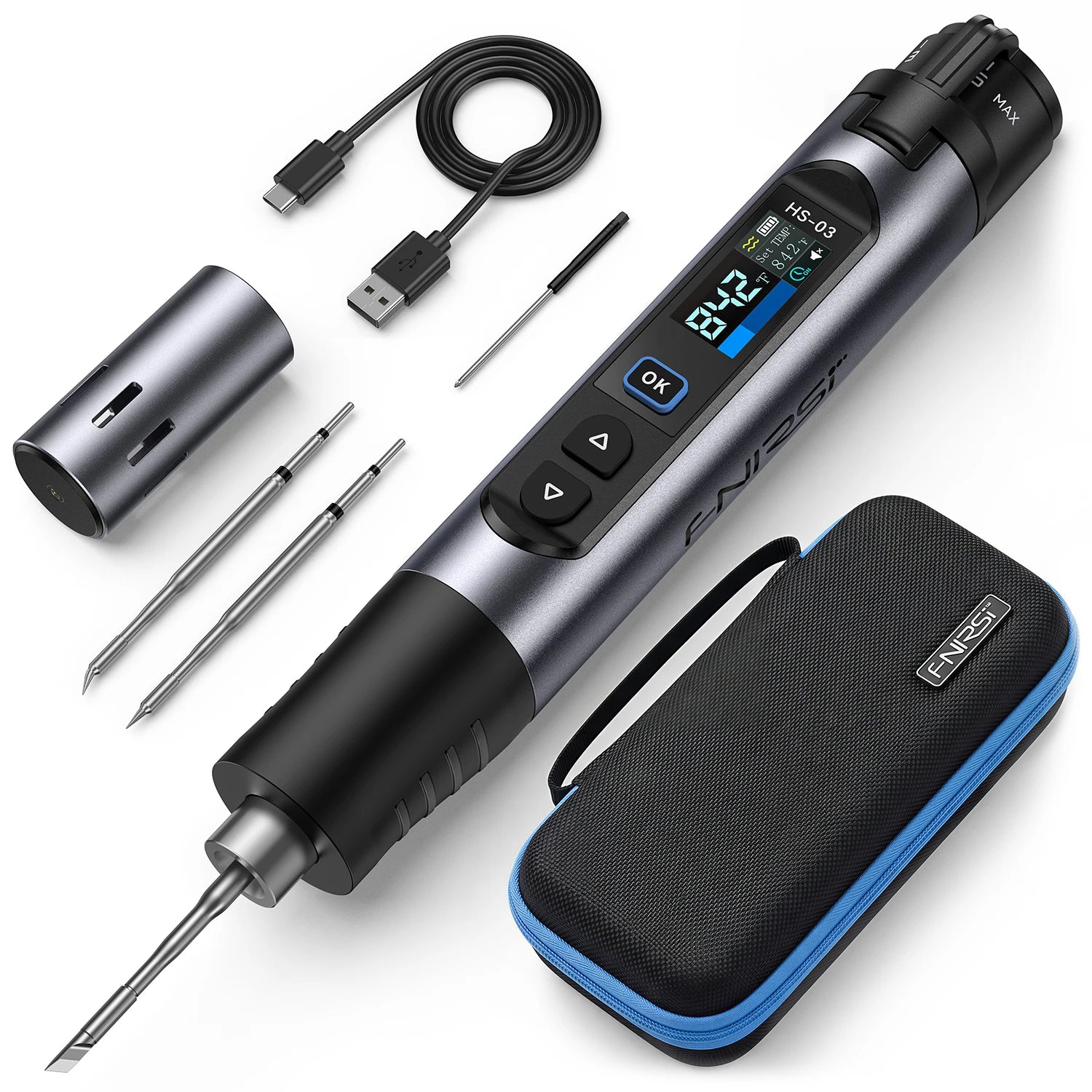 FNIRSI HS-03 Wireless Soldering Iron 10W Rechargeable Portable Soldering Iron 100-450℃ Adjustable Professional Soldering Kit