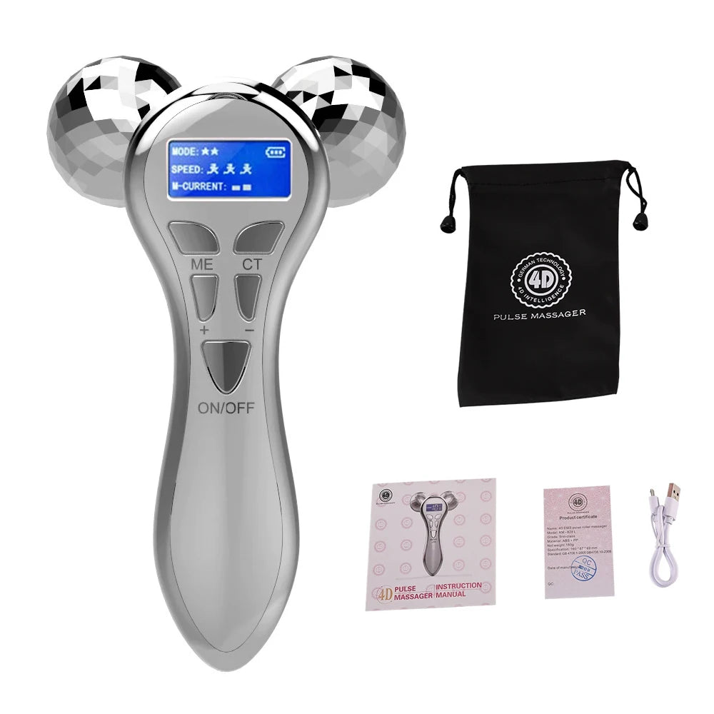 4D EMS Face Massager Roller Microcurrent Vibration Facial V Lifting Massage Devices Beauty Skin Care Tool For Neck Eye Body