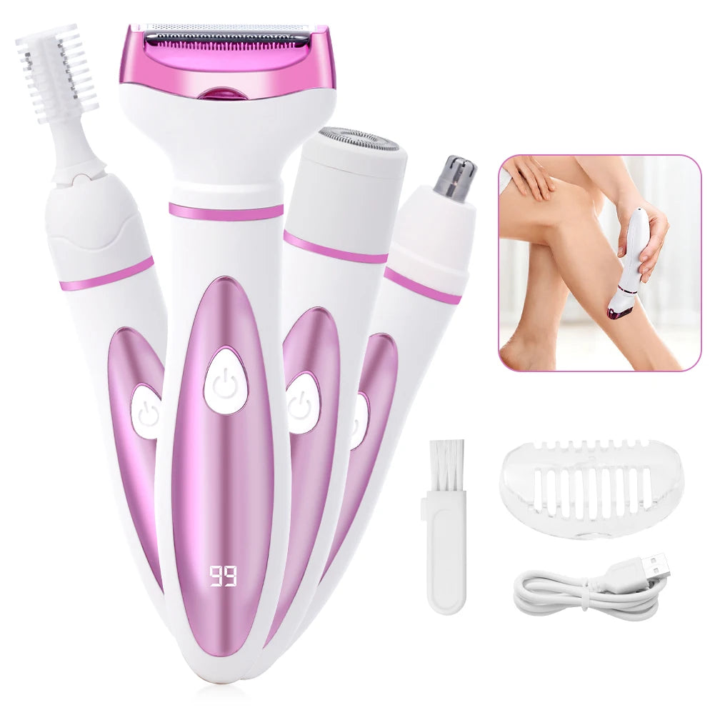 Hatteker 2-in-1 Epilator Hair Remover Leg Body Portable Lady Shaver Hair Removal Tool Underarms Facial Clipper for Women IPX7