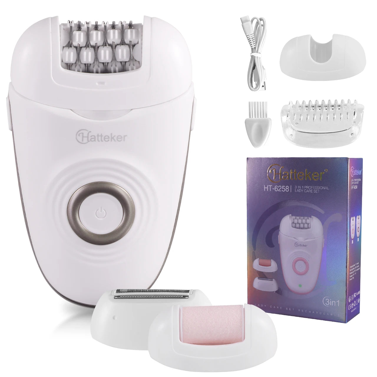 Hatteker 2-in-1 Epilator Hair Remover Leg Body Portable Lady Shaver Hair Removal Tool Underarms Facial Clipper for Women IPX7