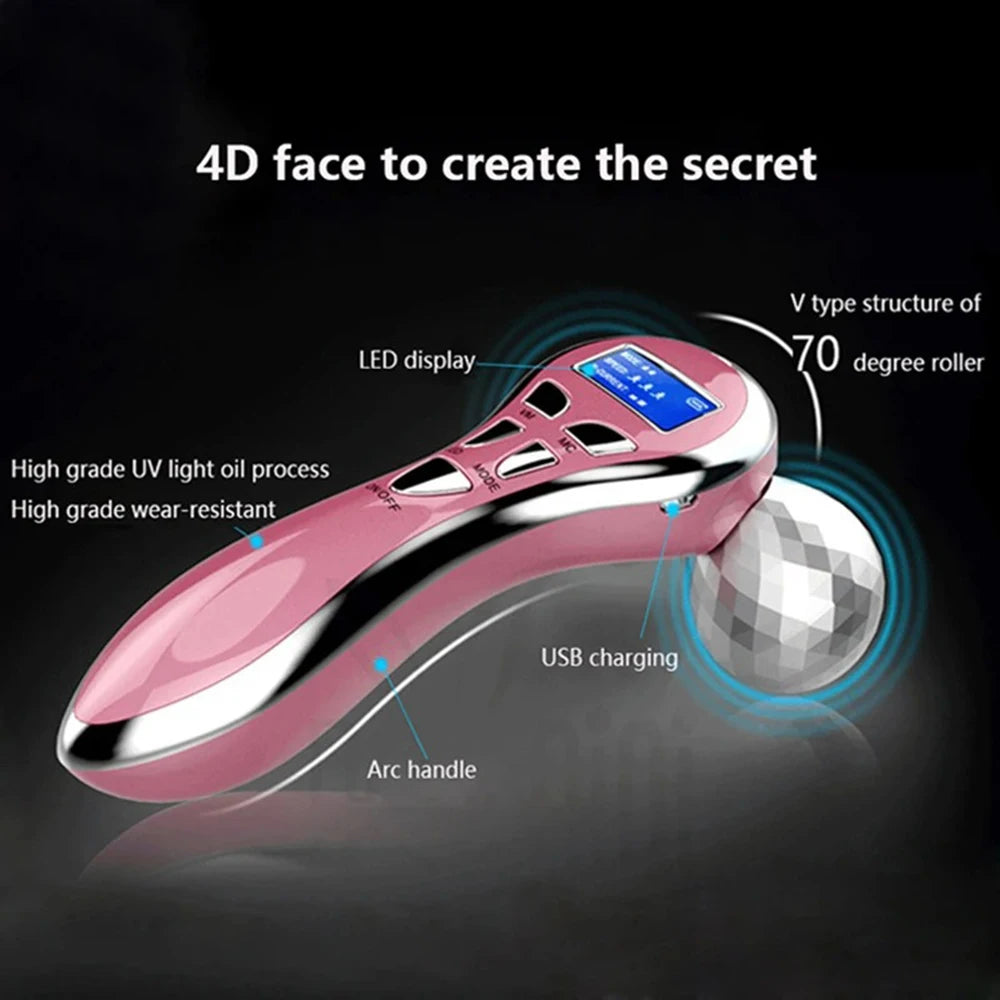 4D EMS Face Massager Roller Microcurrent Vibration Facial V Lifting Massage Devices Beauty Skin Care Tool For Neck Eye Body