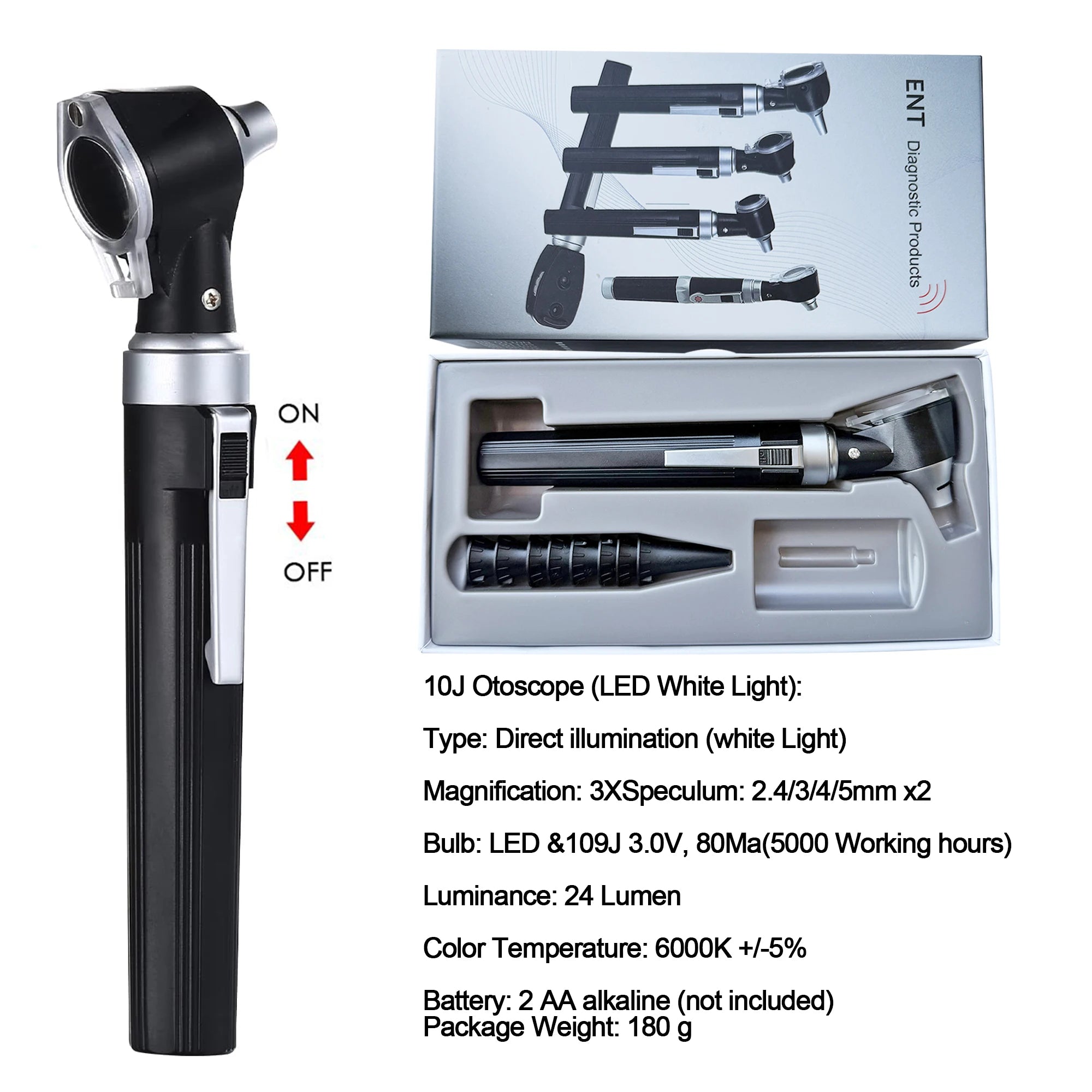 Professional Otoscope - Ear Scope with Light, Ear Infection Detector, for Nursing & Medical Students for Kids and Adults & Pets