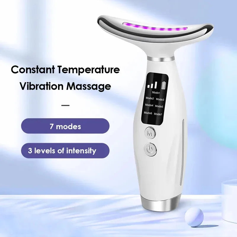  Home Use LED Face Neck Massager 7 Colors Light Therapy 7 Modes 3 Levels Vibration Face Lifting Anti Wrinkle Beauty Instrument